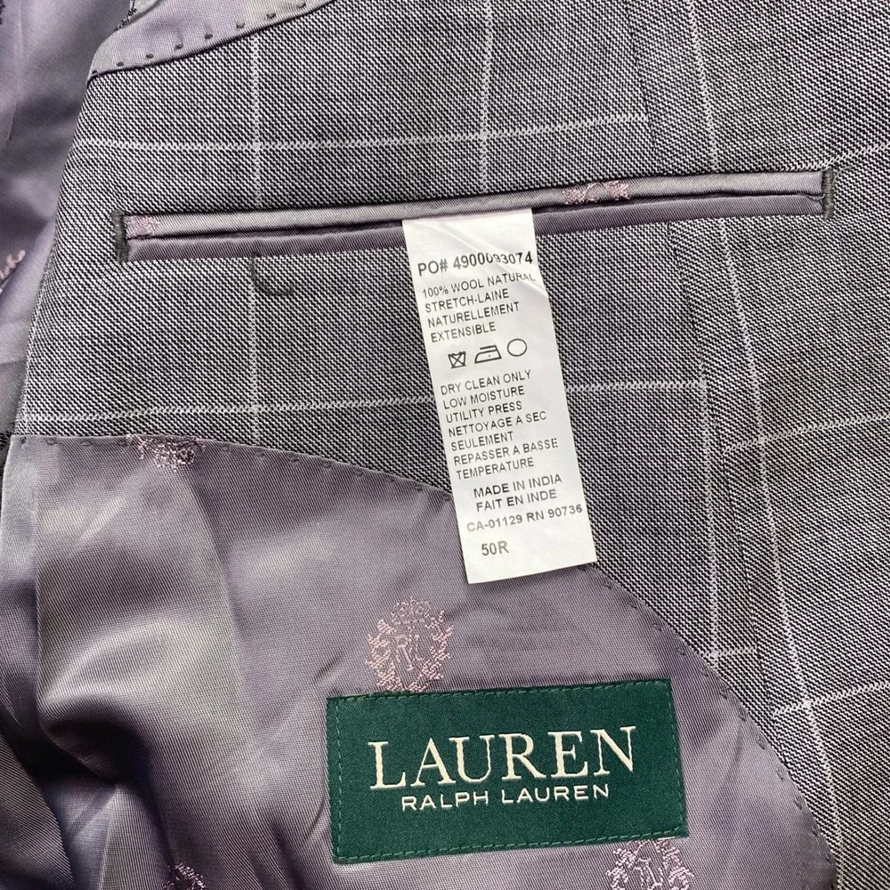 Lauren Ralph‎ Lauren Grey Plaid Wool Blazer Mens 50R Sport Coat 2565 Preppy